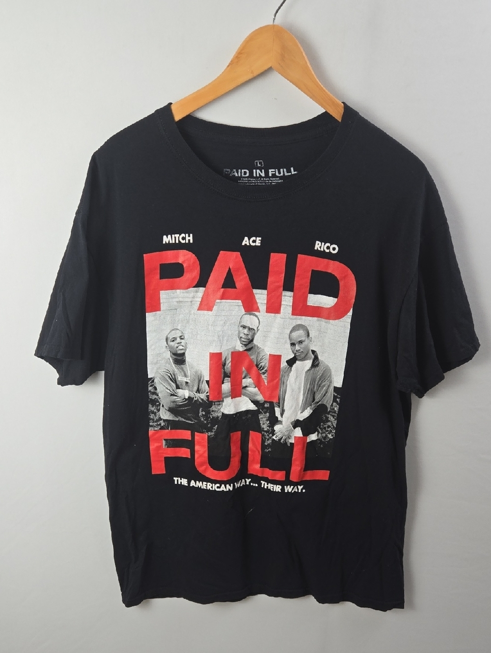 Ripple Junction Black 'PAID IN FULL' Graphic Tee Sz L Y2K 90's Hiphop
